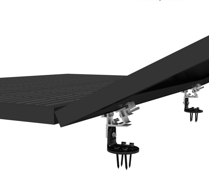 Black metal ramp with adjustable feet on a white background