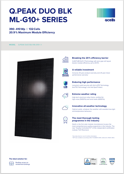 HANWHA QCELLS Q.PEAK DUO BLACK ON BLACK ML-G10+ 400W Monocrystalline Solar Panel