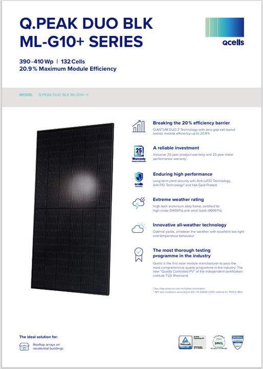 HANWHA Qcells 400W Q.PEAK DUO  ML-G10+ Monocrystalline Solar Panel