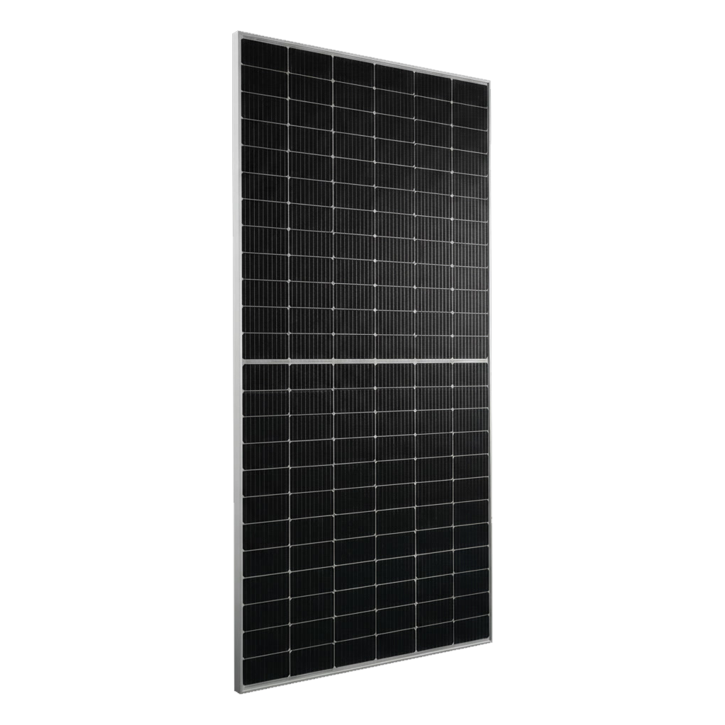 Runergy 540W bifacial solar panel HY-DH144P8-540 dual glass module tilted view