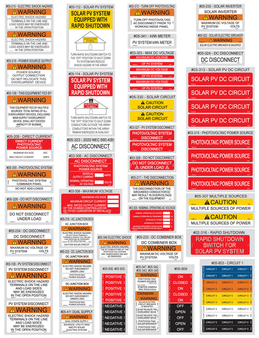 PV Labels 05-520 Super Adhesive Solar Warning Labels, 2020 NEC Compliant