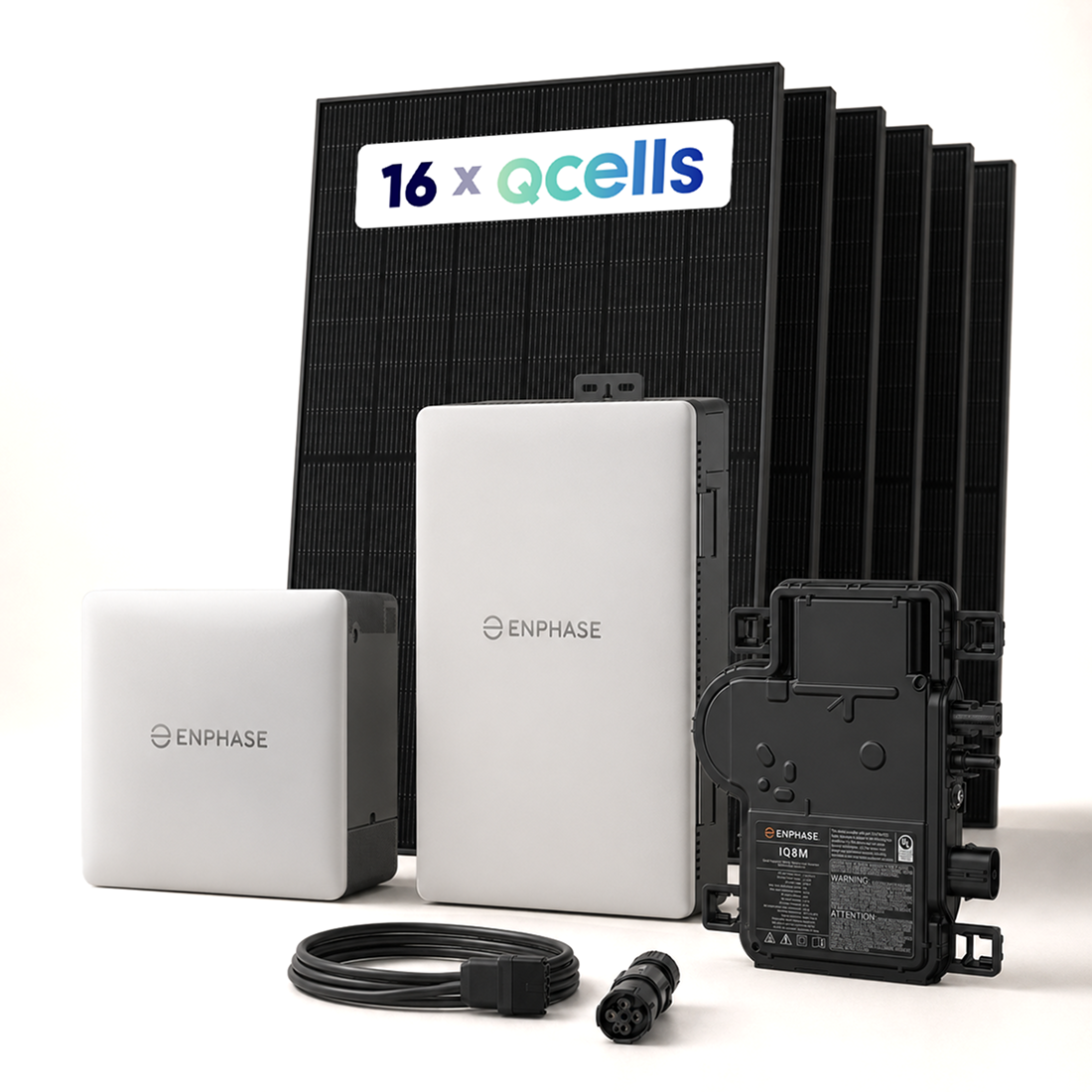10kW whole-home Enphase solar and battery backup kit with 16 Qcells 430W N-Type solar panels, IQ8MC microinverters, IQ Battery 10C, and IQ Combiner.