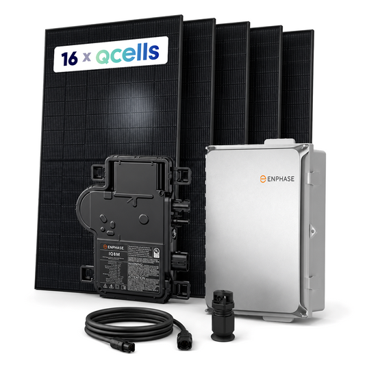 6.88kW Enphase grid-tied solar kit with 16 Qcells 430W N-Type solar panels, 16 IQ8MC microinverters, IQ Combiner 5, and installation cabling.