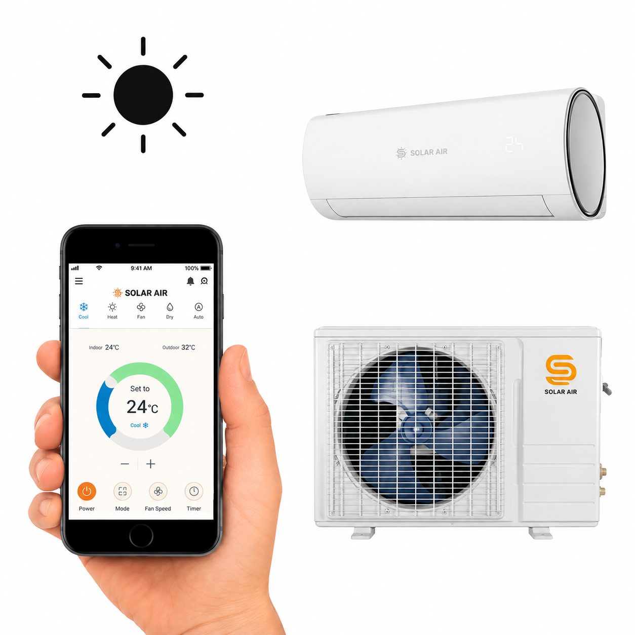 ECOSOLARIS 18,000 BTU Hybrid Solar Air Conditioner Heat Pump Mini Split – ECO-SPLIT-18K-R32-V2