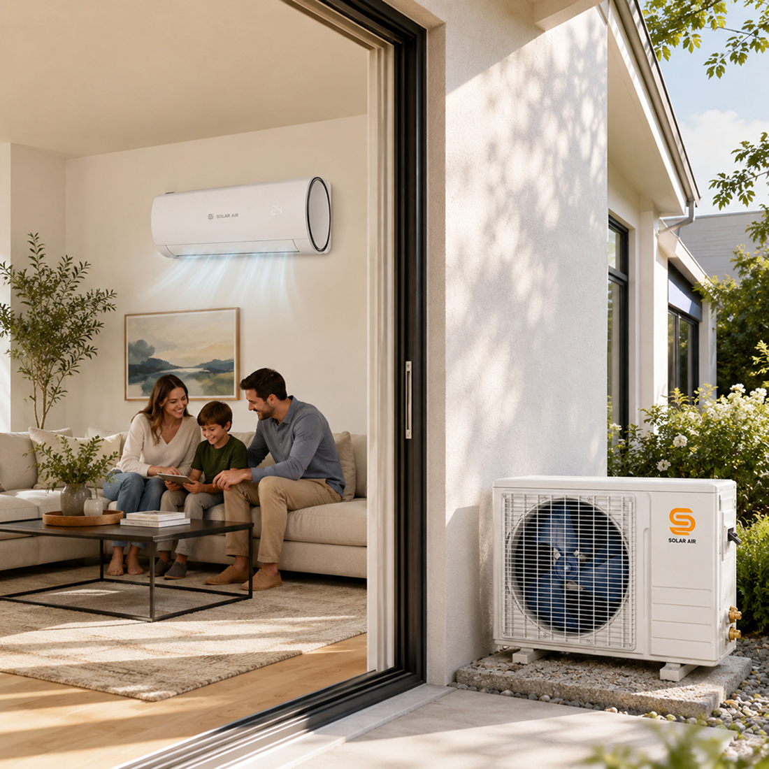 ECOSOLARIS 12,000 BTU Ductless Hybrid Solar Mini Split Air Conditioner Heat Pump ECO-SPLIT-12K-R32-V2