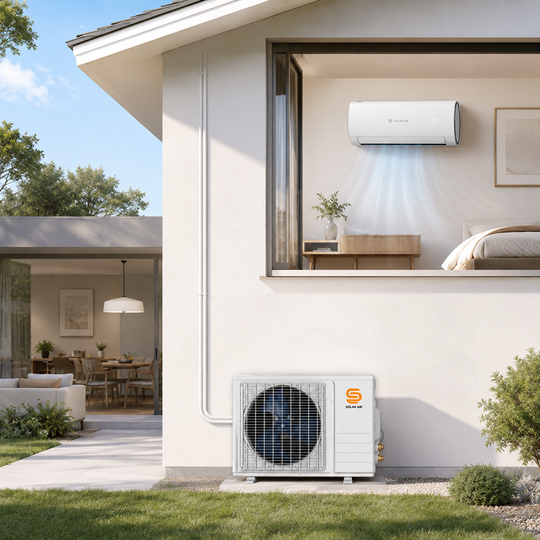 ECOSOLARIS 12,000 BTU Ductless Hybrid Solar Mini Split Air Conditioner Heat Pump ECO-SPLIT-12K-R32-V2
