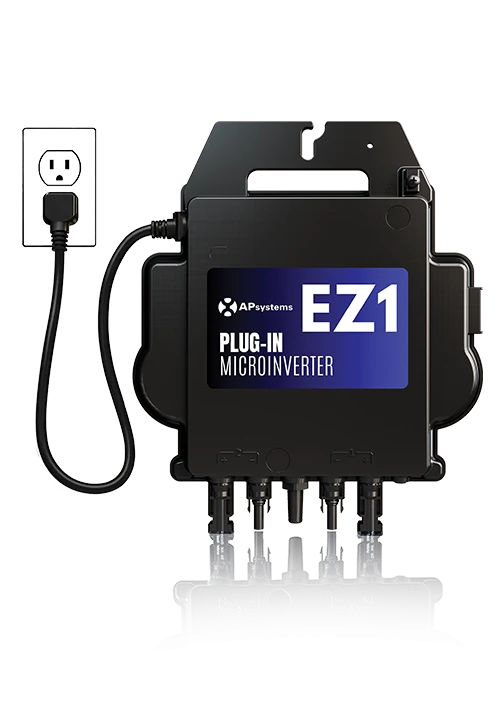 APsystems EZ1 Plug-In MicroInverter with power cord on a white background