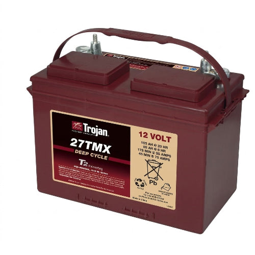 Trojan 27TMX 12V 105Ah Flooded Deep Cycle with Wingnut Terminal Battery 27TMX