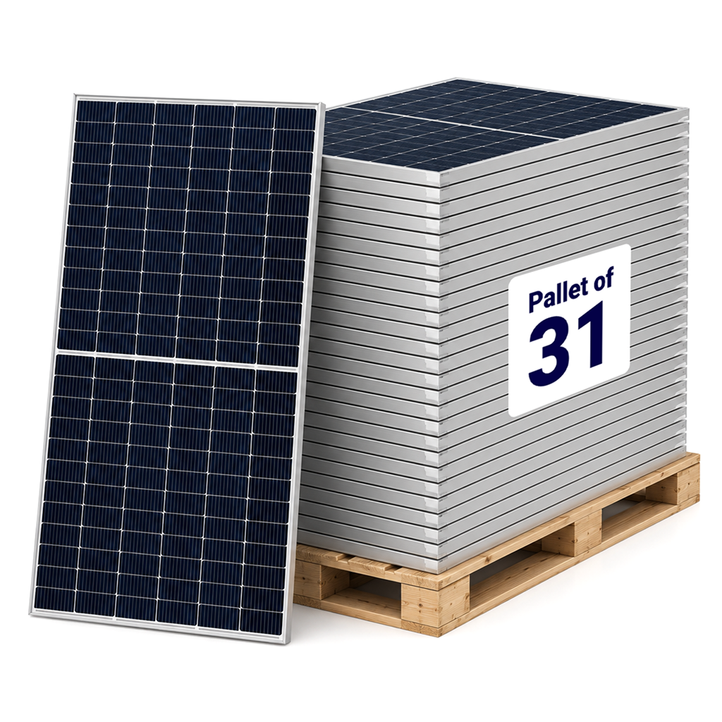A pallet of Regitec 550W solar panels