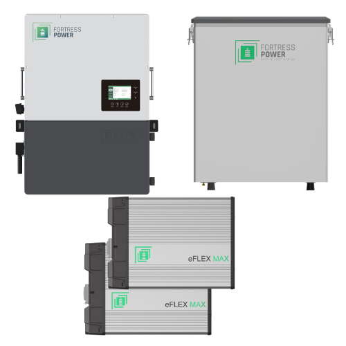 Four different models of Fortress Power eFLEX MAX equipment on a white background