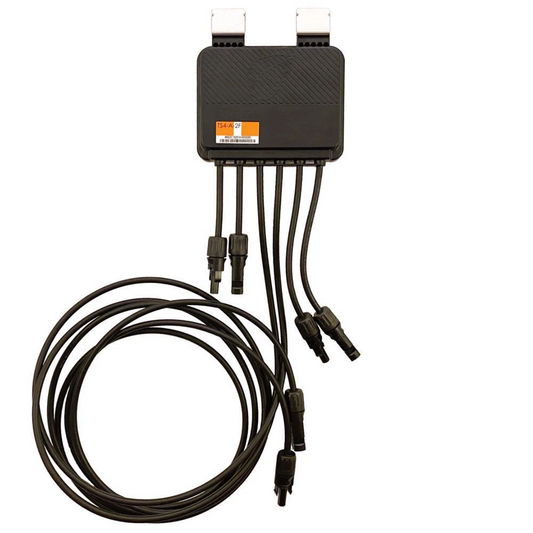 Black solar panel cable adapter with a coiled cable and multiple connector plugs, shown on a plain white background.