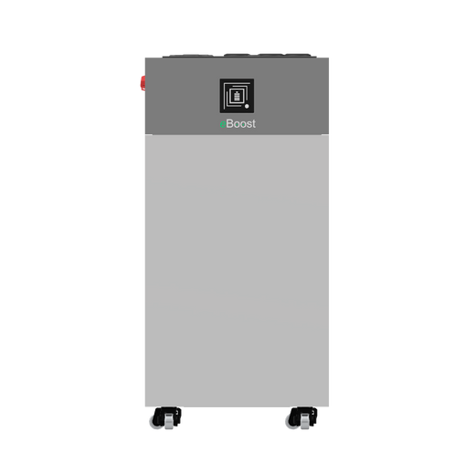 Fortress Power eBoost battery unit with front display panel and wheels, designed for residential and commercial energy storage.