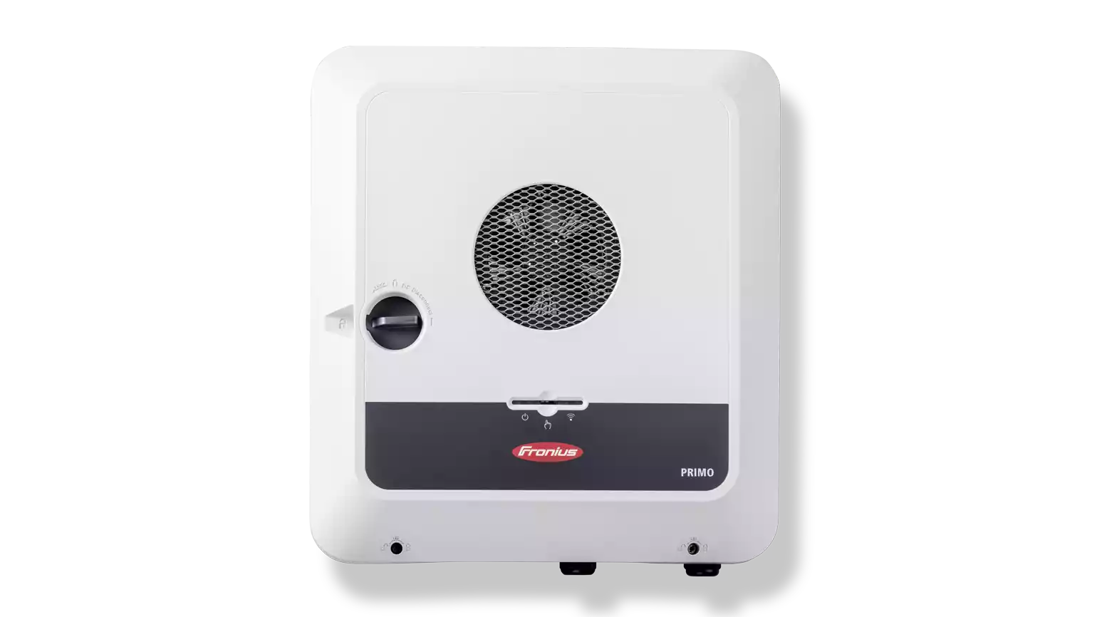 Fronius Primo GEN24 hybrid inverter front view with display and backup power port for 208/240V single-phase systems

