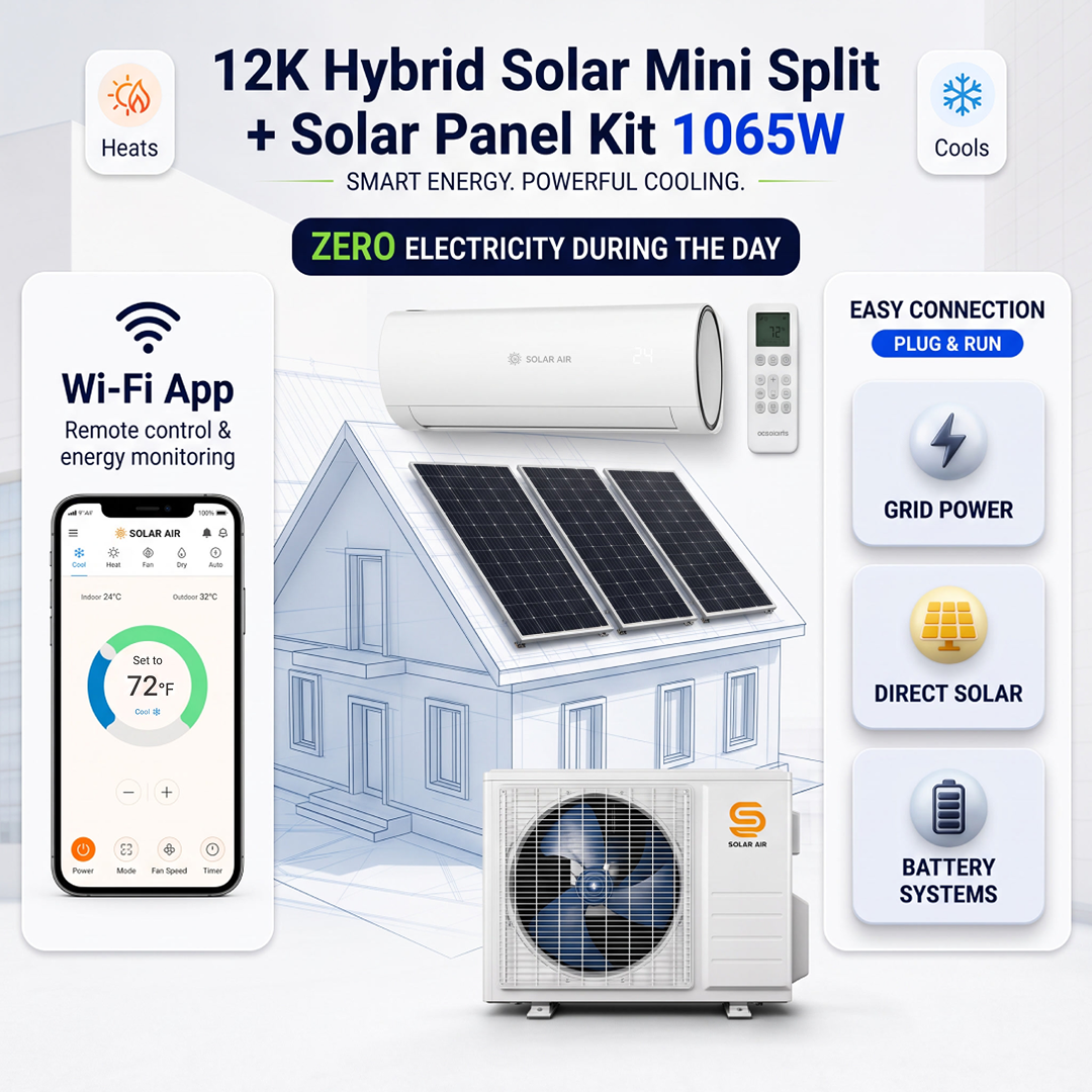 ECOSOLARIS 12K Hybrid Solar Mini Split Solar Panel Kit (1065W)