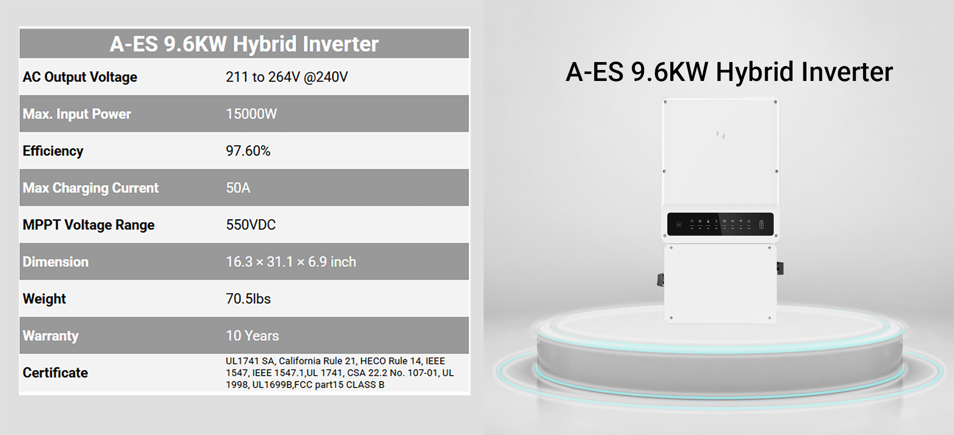 GoodWe A-ES 9.6kW Hybrid Inverter with GoodWe Lynx 16 kWh Battery FH-US High Voltage Battery —Bundle (Copy)