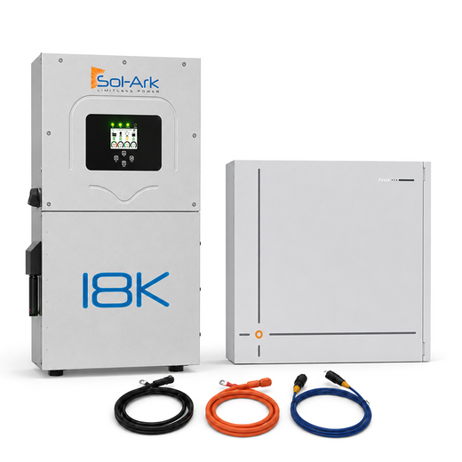 Sol-Ark 18K hybrid inverter with one Pytes 16 kWh battery and included power and communications cables