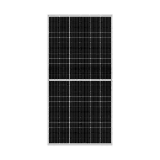 SolarSpace 580W N-Type bifacial solar panel SS8-72HD-580 front view with dual-glass construction and half-cut cell layout