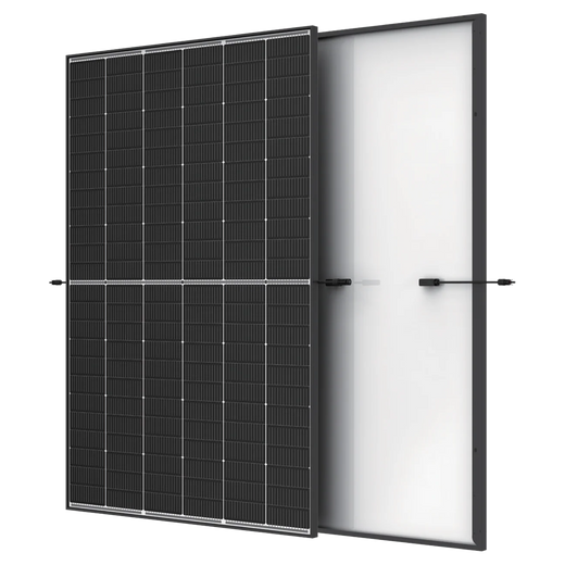 Trina Solar Vertex S+ 445W TOPCon solar panel front view – sleek black monocrystalline design with high efficiency.