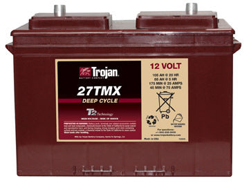 Trojan, Flooded Battery, 12V, 105Ah @ 20Hr, Group 27, Wingnut Terminal, 27TMX