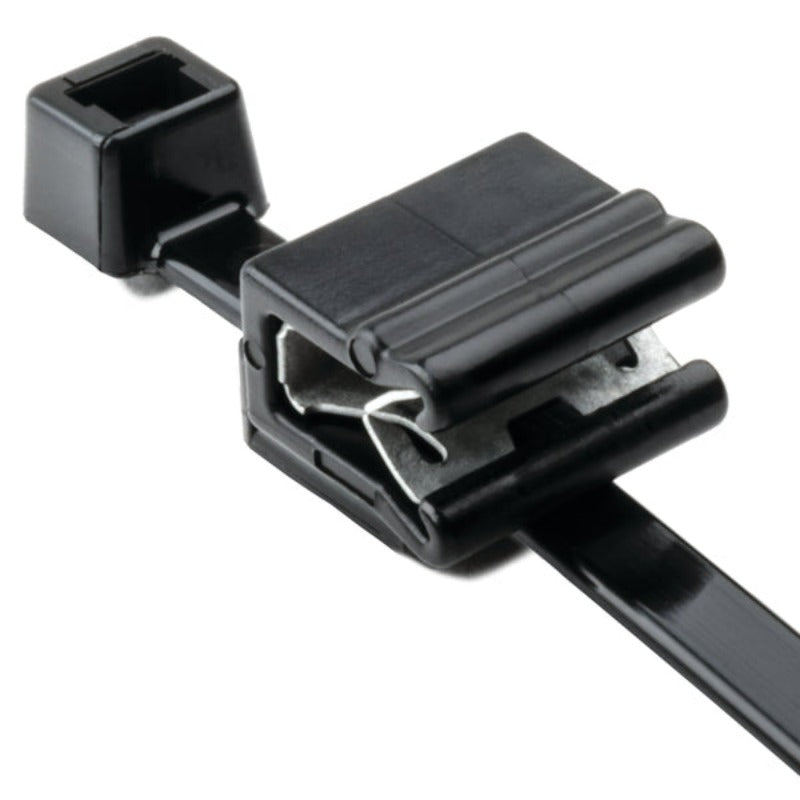 HellermannTyton 2-Piece Cable Tie & Edge Clip, 8.0' Long, EC5A, 1-3 mm Panel, 50lb, PA66HIRHSUV/PA66HIRHSUVR5, Bk, 25/pkg