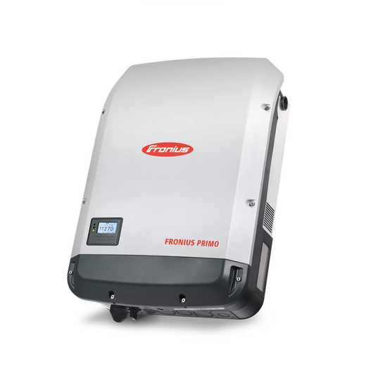 Fronius Primo 12.5-1 12.5kW single-phase string inverter front view with SnapINverter mount and display screen